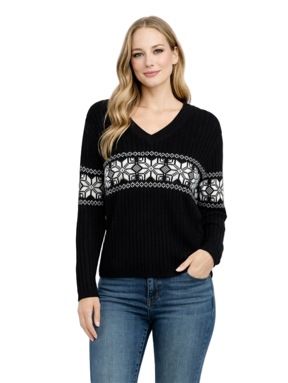 Cherokee Black and white snowflakes Knit winter Sweater